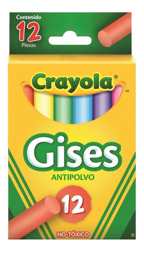 Caja 12 Gises Color Antipolvo Tizas Pizarron Escolar Crayola