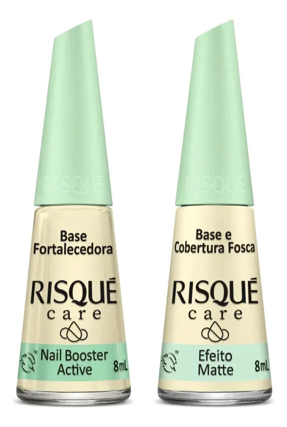 Kit Com 2 Esmaltes Risque Base Fortalecedora + Base Fosca Cobertura Matte Base Unha