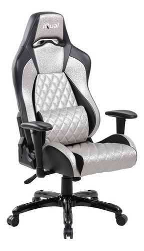 Silla de escritorio iQual IQ26HQ gamer ergonómica  negra y blanca con tapizado de cuero sintético