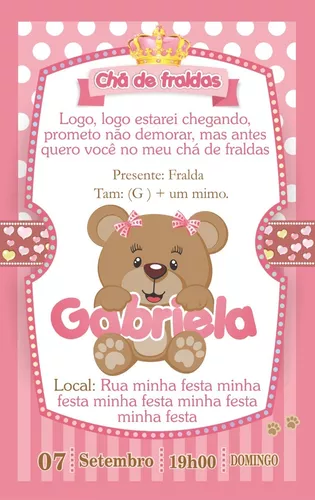 Criar convite de chá de bebê - Ursinho rosa