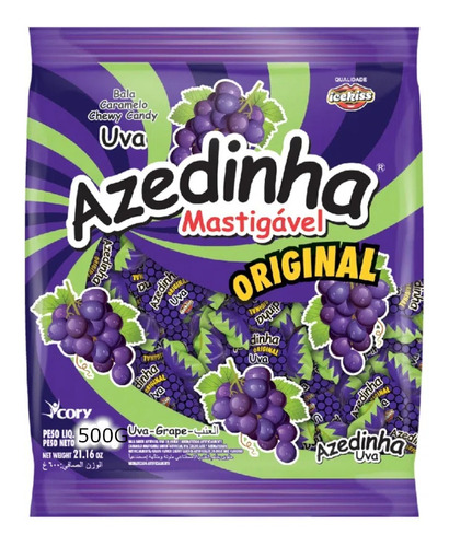 Bala Mastigável Azedinha Uva Ice Kiss 500g - Cory