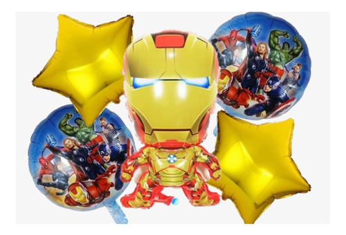 Set Globos Metálicos Iron Man Avengers 5 Unidades