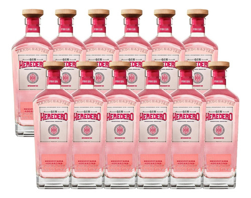 Pack 12 Botellas Gin Heredero Pink Handcrafted Premium 700ml