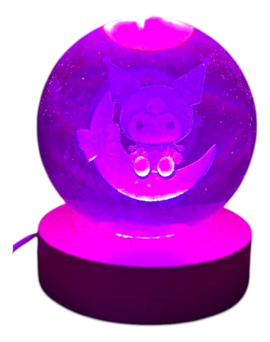 Luz De Noche Esfera De Cristal 3d Led Usb Escritorio 6cm Madera Kuromi 2 Luz Violeta