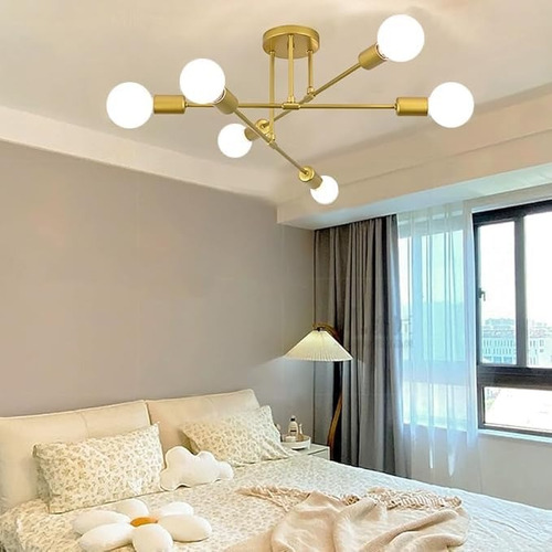 Luminária De Teto Romântica Para Sala E Quarto 6 Lâmpadas Dourado