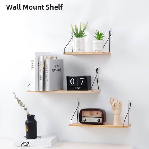 Estante De Pared Rústico Con Soportes De Metal Para La Decor