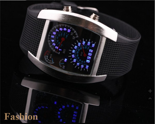 Reloj Deportivo Led De Silicona Negro Con Bordes Plateados,