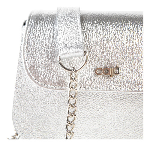 Cartera Mini Bag Bandolera Cuero Mujer Caju Bags - Bruna - Plateado Lisa Níquel Plateado