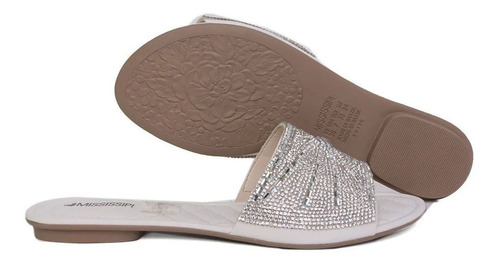 Imagem 3 de 4 de Chinelo Slide Feminino Pedras Brilho Mississipi Q2901 Branco