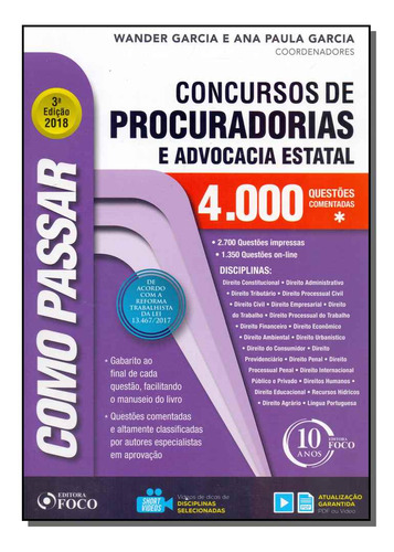 Libro Como Passar Em Concursos De P A Estatal 03ed 18 De Gar