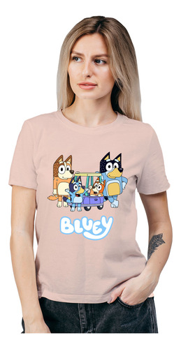 Polera Mujer Bluey Familia Heeler Car Algodon Organico Wiwi