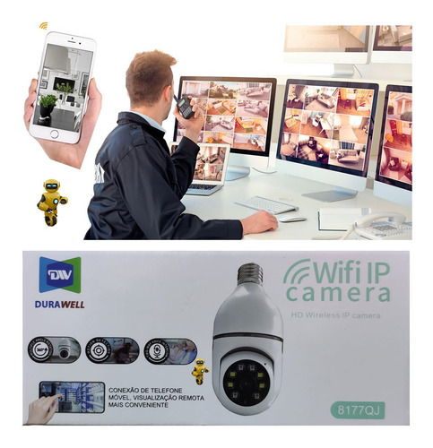 Imagem 7 de 7 de Kit 02 Cameras Ip Smart Wi-fi Visão Noturna Bocal E27