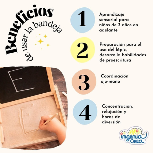 Ingeniacrea Montessori Bandeja Arena Bolígrafo Pizarrón Dobl