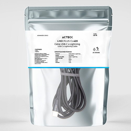 Cable Acteck Linx Plus Cl420 Usb C A Lightning 1m Negro Ac-934862