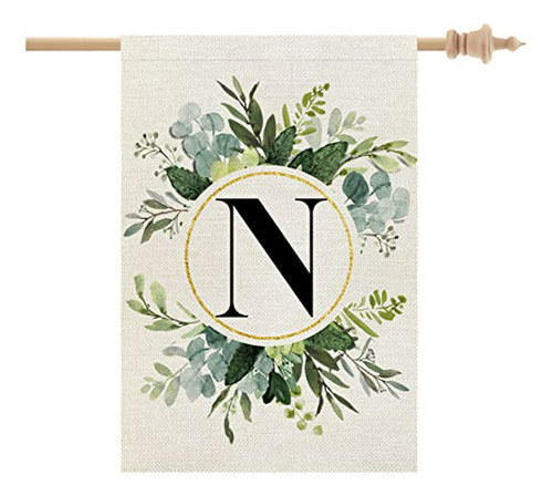 Bandera De Casa Personalizada Con Inicial N Y Diseño Floral