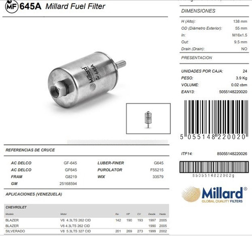 Mf 645a Filtro Gas Blazer V6 4.3lts Silverado V8 5.3l 99-00