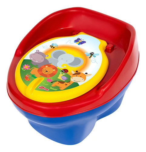Troninho Infantil 2em1 Penico Musical Bichinhos Styll Baby Cor Vermelho e Azul