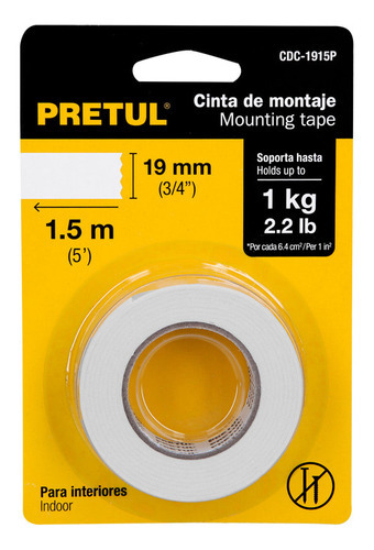 Rollo De Cinta Doble Faz Dos Caras 19mm X 1.5m Marca Pretul