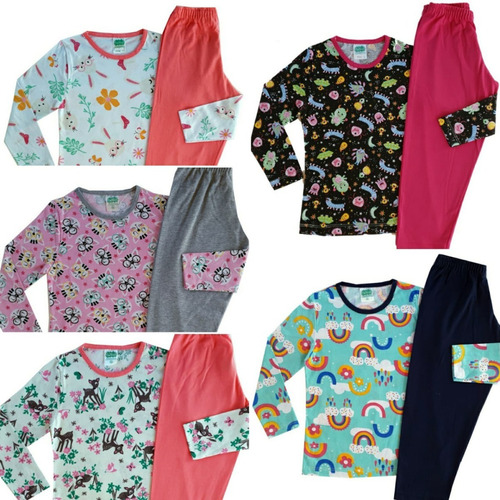 Kit Com 5 Pijamas Infantil Juvenil Menina Menino De Algodão