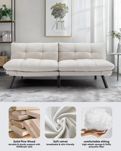 Sofá Cama Futón Convertible De Terciopelo Biplaza Cómodos