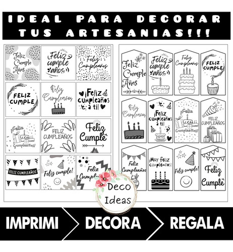 Imagen 5 de 5 de Kit Imprimible 01 Feliz Cumpleaños Tag Etiqueta Emprendedor