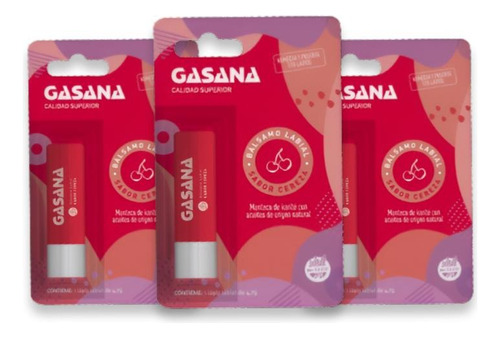 3x Protectores Labiales Gasana Sabor Cereza Cherry X 4,7gr