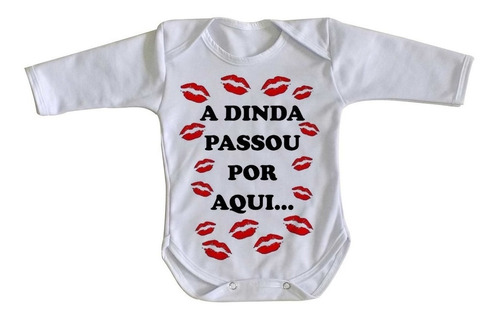 Body Manga Longa Roupa Bebê Nenê Dinda Passou Aqui Madrinha