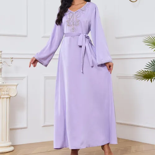 W Ropa Árabe Casual Para Mujer Con Estampado De Cuello En V