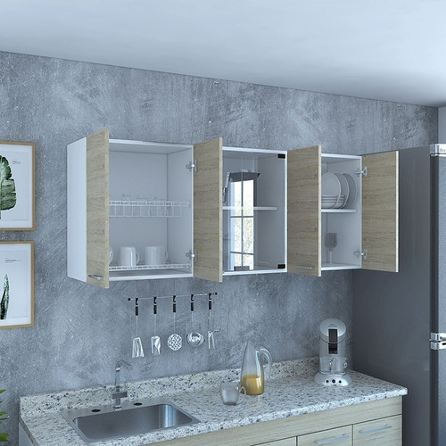 Gabinete Superior De Cocina Vidrio Blanco/rovere