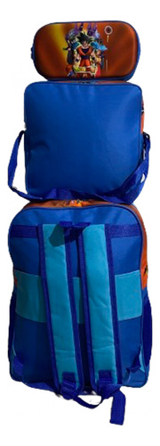 Kit Mochila Primaria Jumbo+lonchera+lapicera 3d Envío 3pzas Dragon Ball 3d Con Luz Lisa