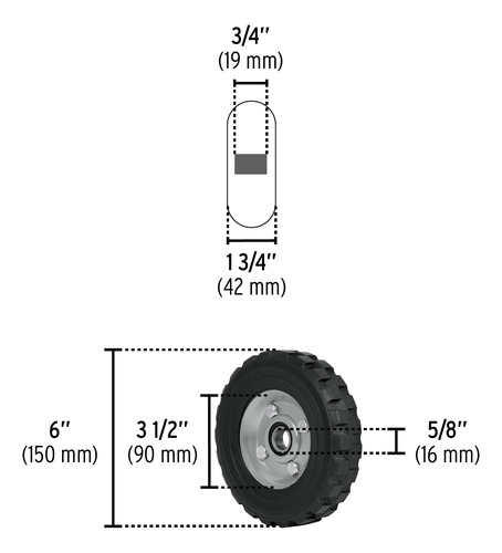 Rueda Para Diablo C/balero 6'' Hule Solido 60kg Pretul 45481