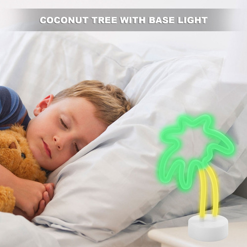 Luz Nocturna Led De Neón Con Forma De Palmera Con Base De Ár