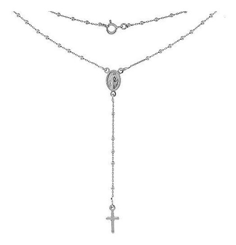 Collar Rosario De Plata Esterlina Para Mujer De 18 Pulgadas