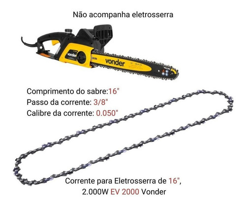 Corrente P/ Eletrosserra Vonder Ev2000 16pol 40cm Passo 3/8