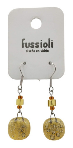 Imagen 1 de 4 de Aretes Largos De Soda Burbuja En Acero Y Vidrio Fusionado
