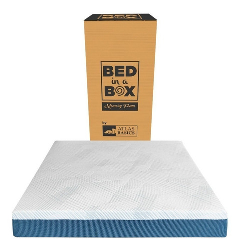 Colchón Queen de espuma Atlas Basics Bed in A Box blanco y azul - 150cm x 190cm x 21cm