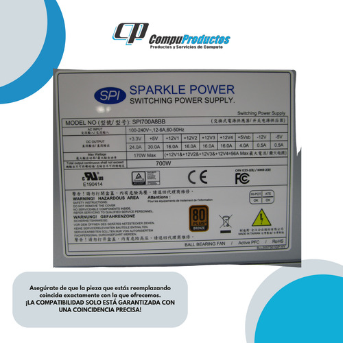 Fuente Poder Spi 700w Atx 20+4 80 Plus Bronce Spi700a8bb (Reacondicionado)
