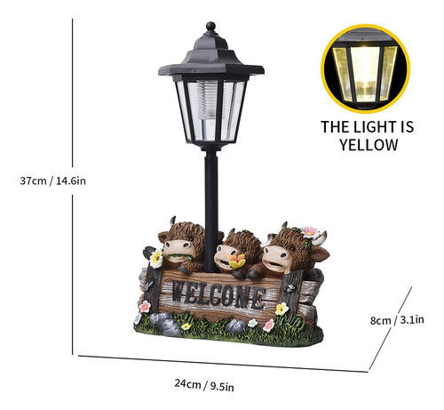 Estatua De Vacas De Jardín Solar Light Resin Sculpture