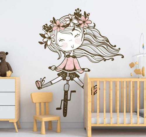 Vinil Decorativo Infantil Niña En Bicicleta Para Pared