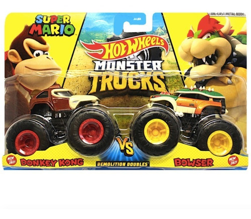 Hot Wheels Monster Truck 2pk Mario Bowser Vs Donkey Kong 