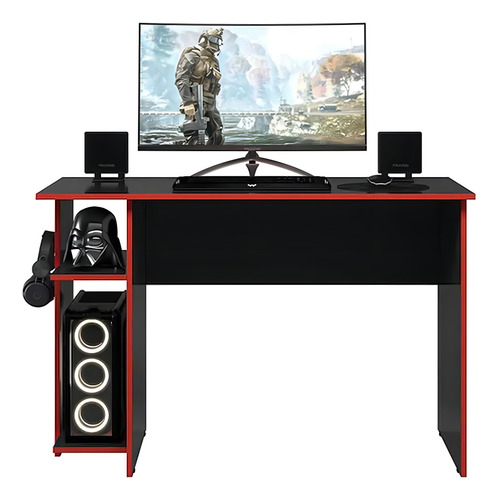 Mesa Gamer Moveis 2 Prateleiras 3875 Qmovi Cor Preto Com Vermelho