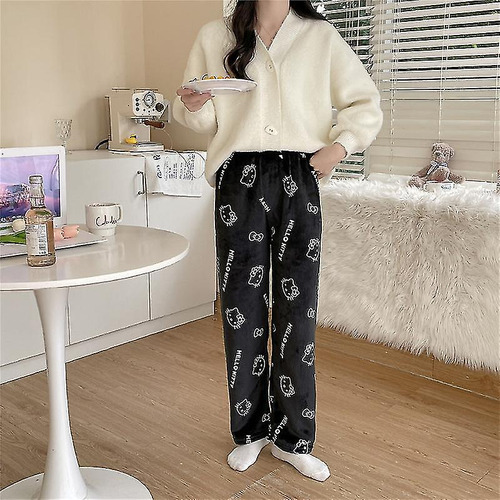 Pantalones De Pijama De Franela Kawaii Sanrio Kitty Y2k Para