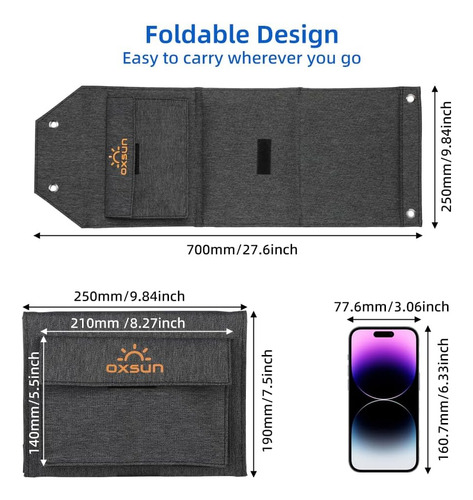 Cargador De Panel Solar Plegable De 21w Con Salida Usb D 18v