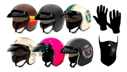 Casco Hawk 721 Abierto + Guantes + Mascara Sti Motos C