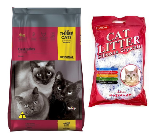 Comida Ración Three Cat Gato Castrados 10 Kg+sanitaria Gel