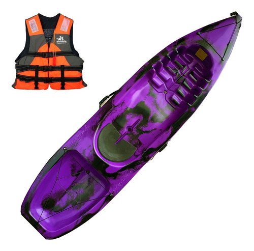 Kayak Pinguim 1 Plz Resistente Estable + Chaleco Aventureros Color Camo Violeta