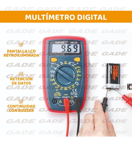 Imagen 2 de 10 de Multímetro Pro Tester Digital Con Buzzer Tension Dt33d