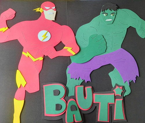 Cartel Atras Torta Flash Goma Eva Super Heroes Goma Eva
