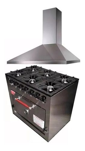 Combo Cocina Industrial Pevi 6h 90 Cm + Campana Con Motor