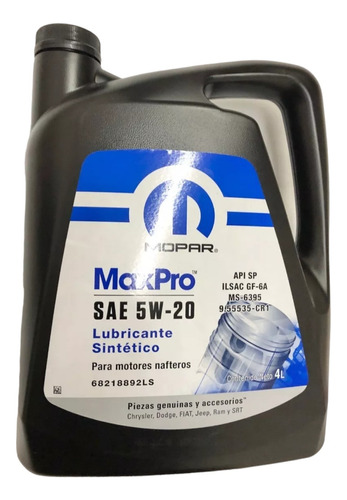 Aceite Mopar Max Pro 5w20 Jeep Crysler Dodge 4 Litros Origin